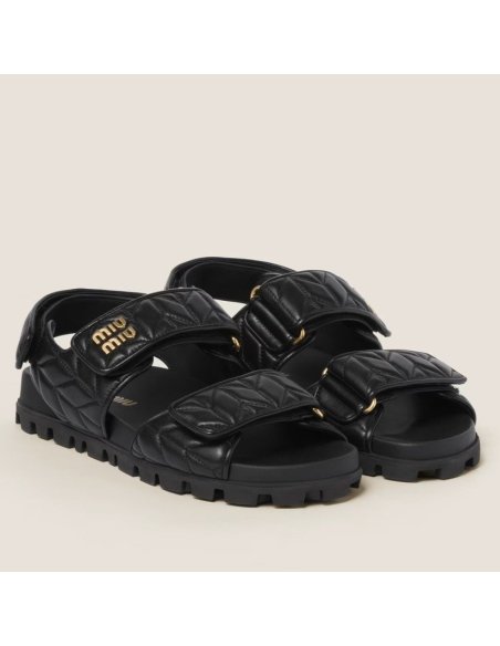 Cheap Reps Miu Miu Womens Sandals in Black Matelasse Nappa Leather