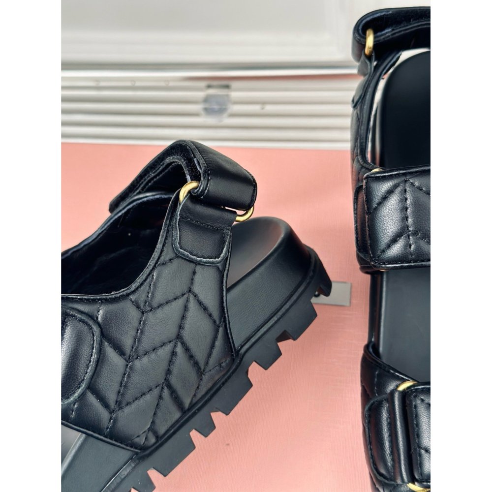 Cheap Reps Miu Miu Womens Sandals in Black Matelasse Nappa Leather