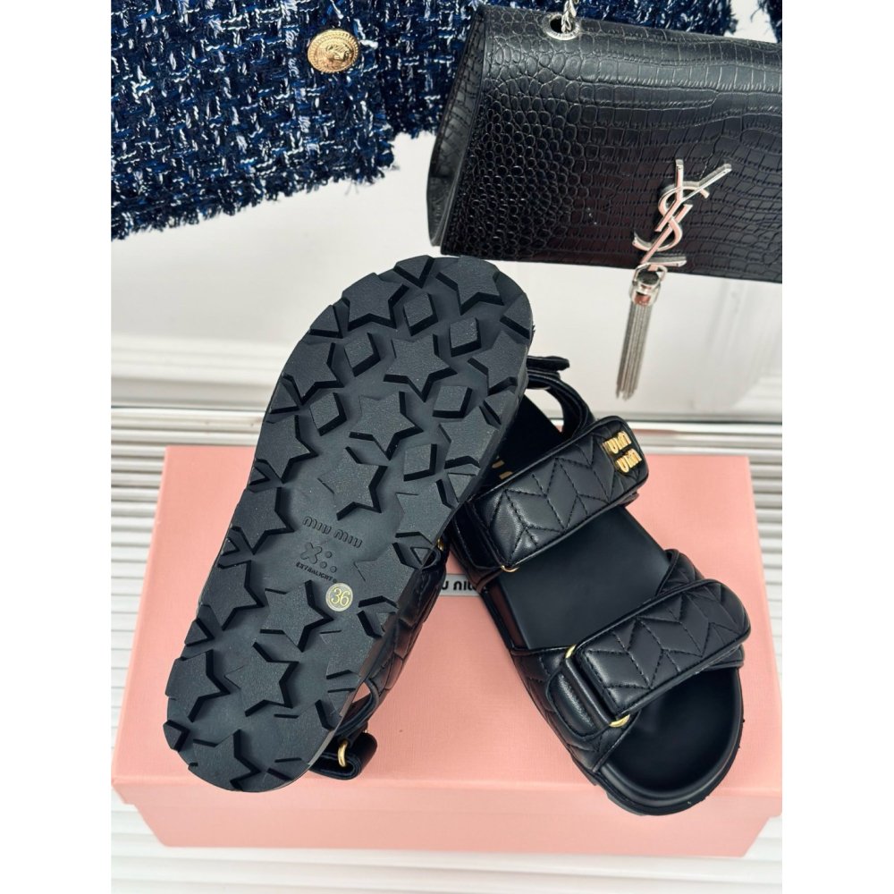 Cheap Reps Miu Miu Womens Sandals in Black Matelasse Nappa Leather