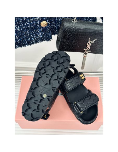 Cheap Reps Miu Miu Womens Sandals in Black Matelasse Nappa Leather