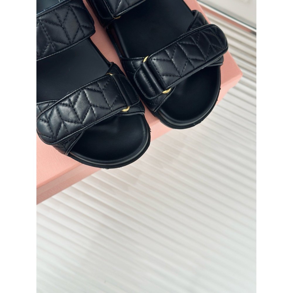 Cheap Reps Miu Miu Womens Sandals in Black Matelasse Nappa Leather