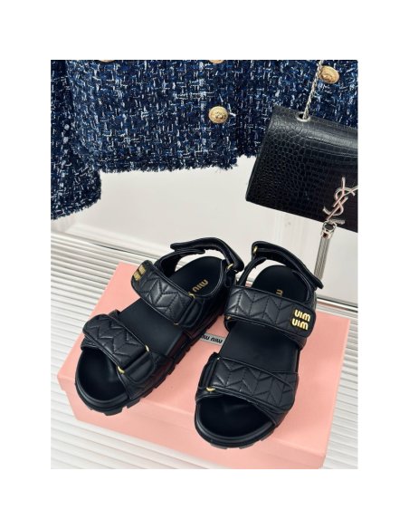 Cheap Reps Miu Miu Womens Sandals in Black Matelasse Nappa Leather