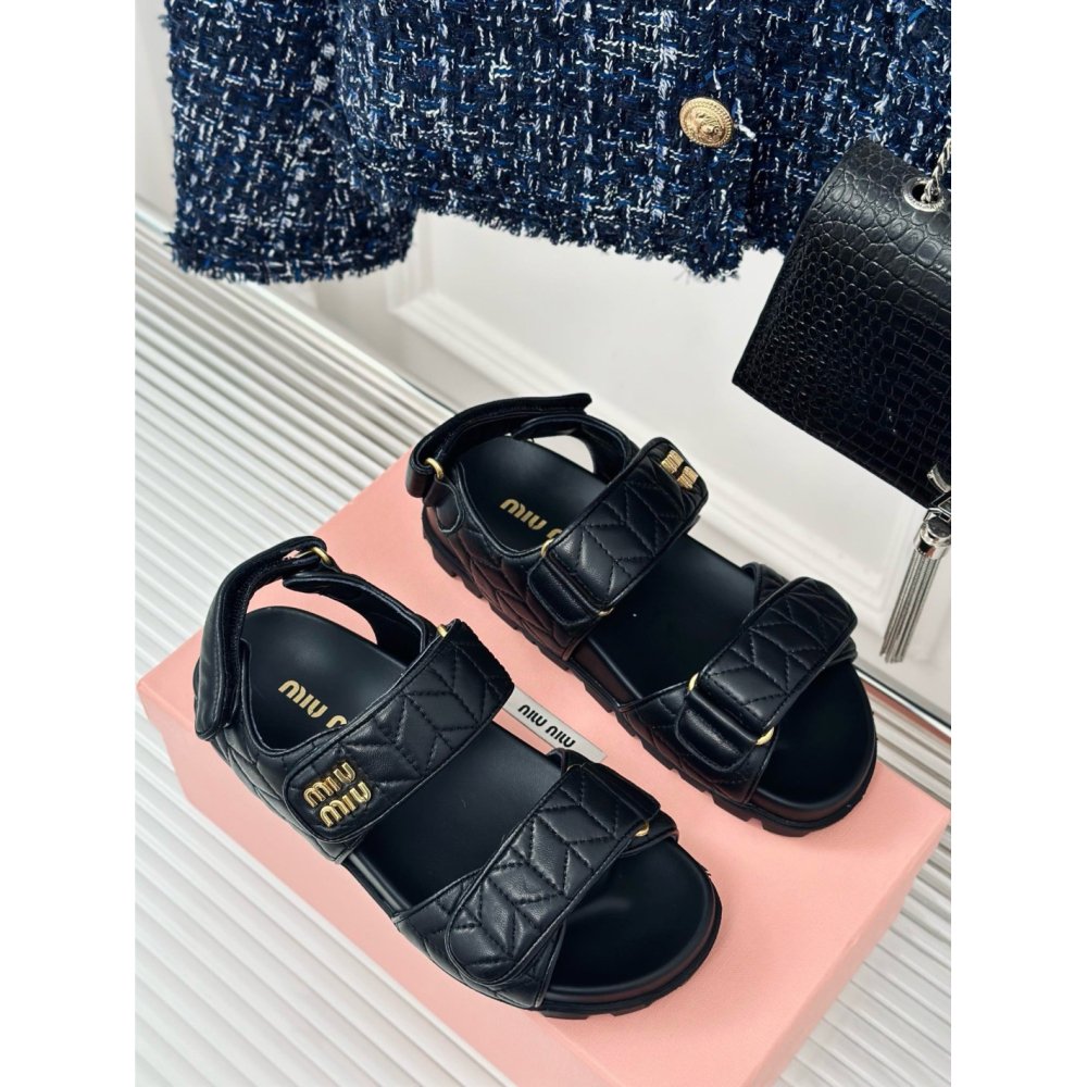 Cheap Reps Miu Miu Womens Sandals in Black Matelasse Nappa Leather
