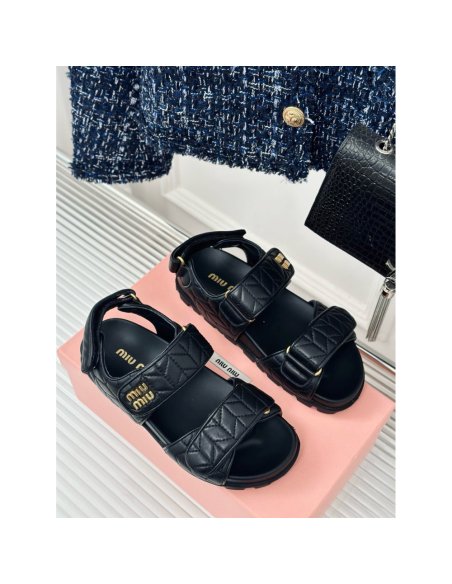 Cheap Reps Miu Miu Womens Sandals in Black Matelasse Nappa Leather