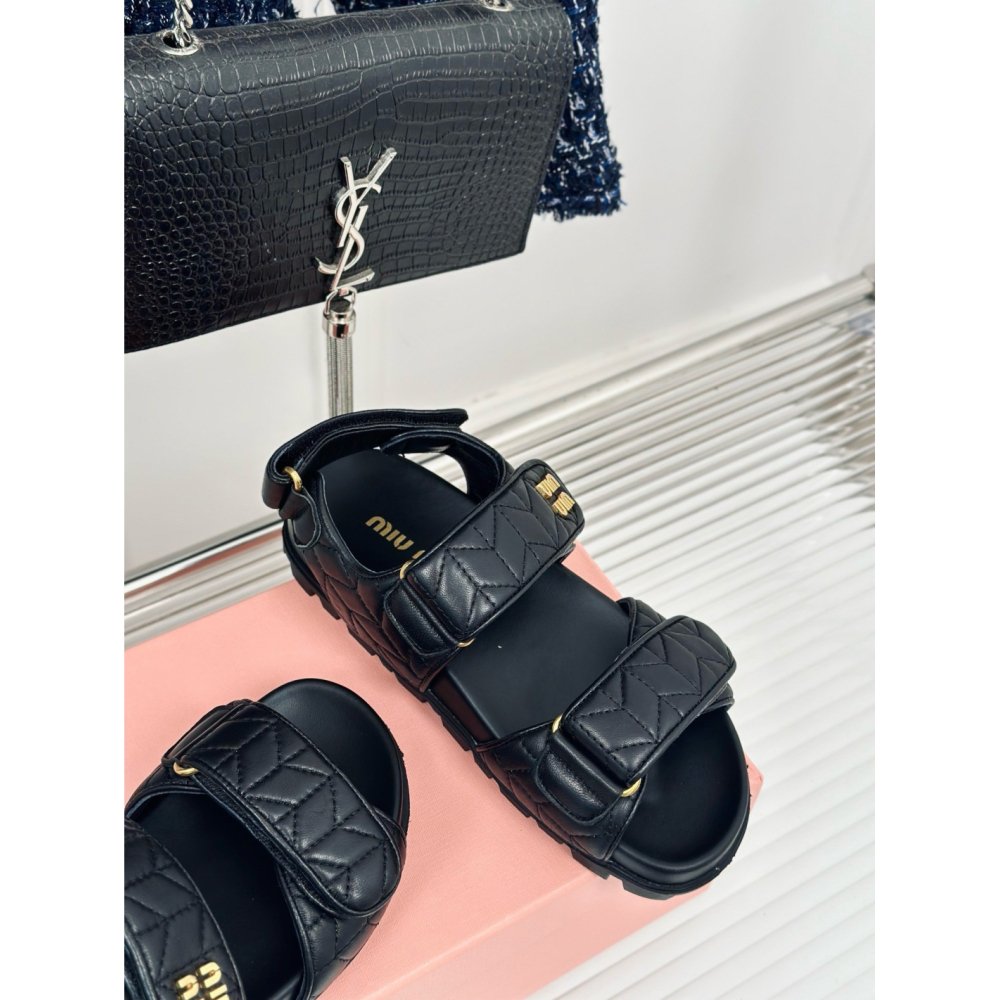 Cheap Reps Miu Miu Womens Sandals in Black Matelasse Nappa Leather