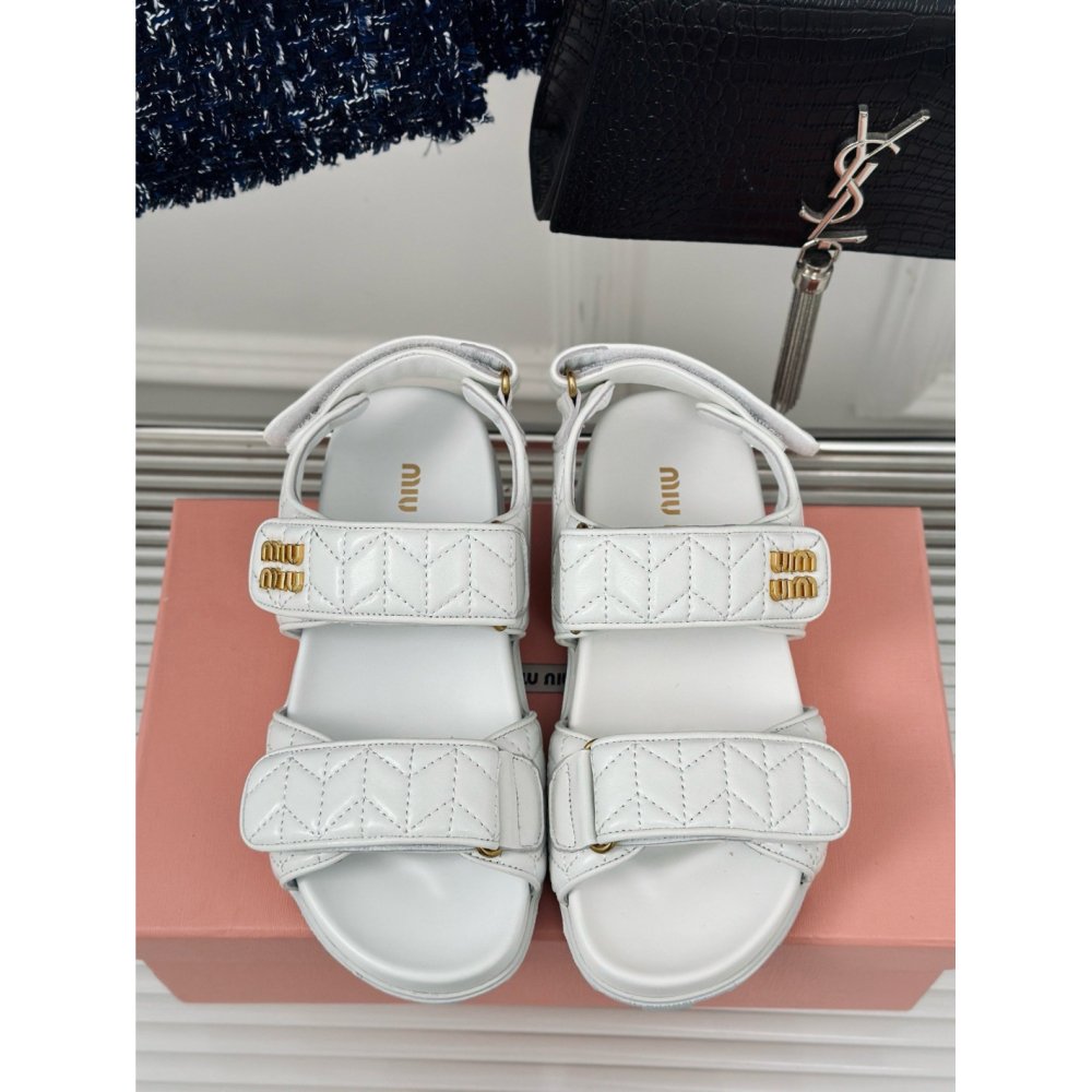 Cheap Reps Miu Miu Womens Sandals in White Matelasse Nappa Leather