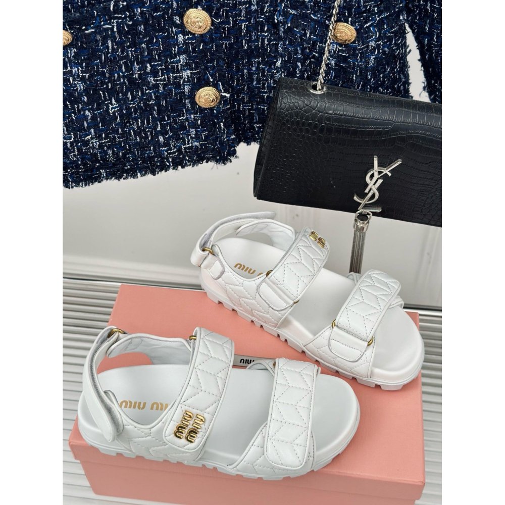 Cheap Reps Miu Miu Womens Sandals in White Matelasse Nappa Leather