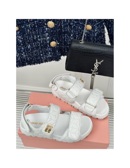 Cheap Reps Miu Miu Womens Sandals in White Matelasse Nappa Leather