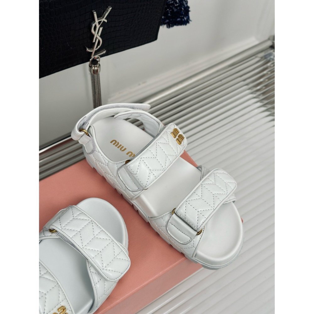 Cheap Reps Miu Miu Womens Sandals in White Matelasse Nappa Leather