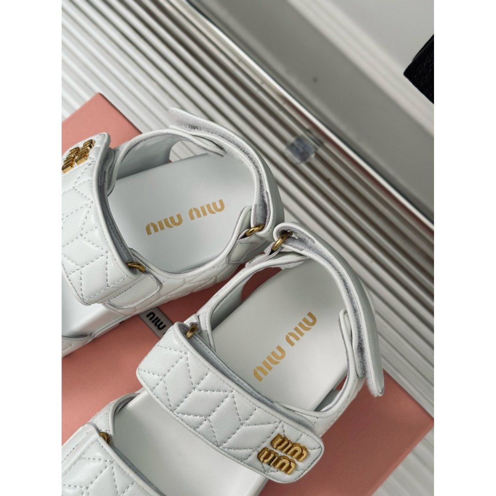 Cheap Reps Miu Miu Womens Sandals in White Matelasse Nappa Leather