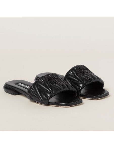 Cheap Reps Miu Miu Womens Slides in Black Matelasse Nappa Leather