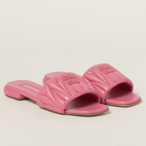 Cheap Reps Miu Miu Womens Slides in Pink Matelasse Nappa Leather