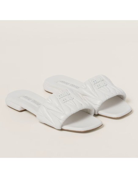 Cheap Reps Miu Miu Womens Slides in White Matelasse Nappa Leather