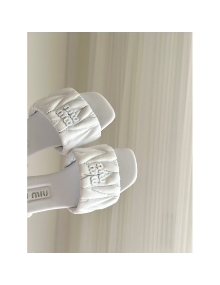Cheap Reps Miu Miu Womens Slides in White Matelasse Nappa Leather
