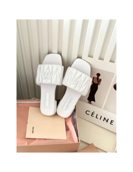 Cheap Reps Miu Miu Womens Slides in White Matelasse Nappa Leather