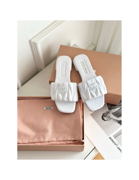 Cheap Reps Miu Miu Womens Slides in White Matelasse Nappa Leather
