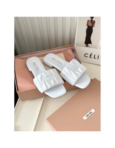Cheap Reps Miu Miu Womens Slides in White Matelasse Nappa Leather