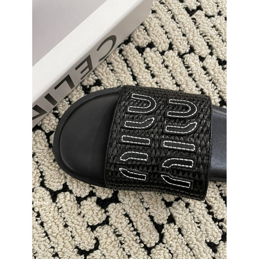 Cheap Reps Miu Miu Womens Slides in Black Raffia-effect Woven Fabric