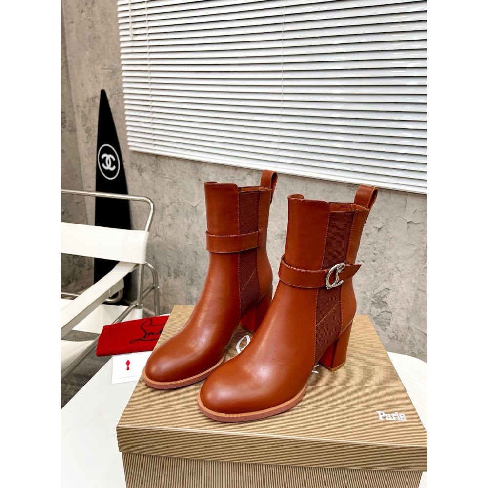 Cheap Reps Christian Louboutin CL Chelsea Ankle Boots 70MM in Brown Leather