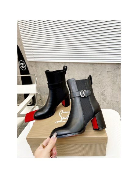 Cheap Reps Christian Louboutin CL Chelsea Ankle Boots 70MM in Black Leather