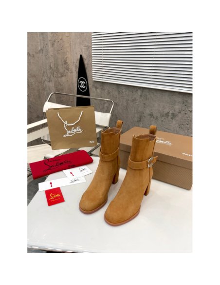 Cheap Reps Christian Louboutin CL Chelsea Ankle Boots 70MM in Brown Suede