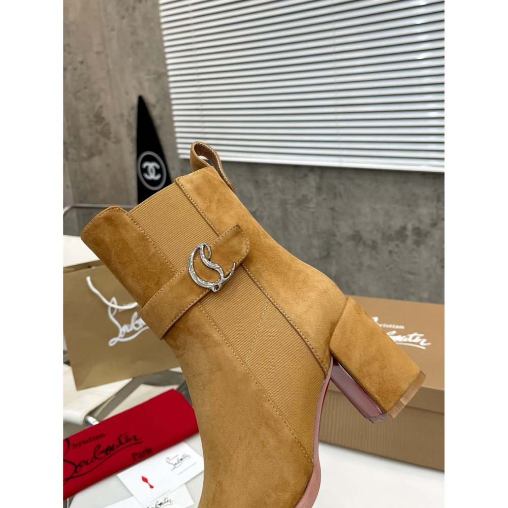 Cheap Reps Christian Louboutin CL Chelsea Ankle Boots 70MM in Brown Suede