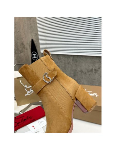 Cheap Reps Christian Louboutin CL Chelsea Ankle Boots 70MM in Brown Suede