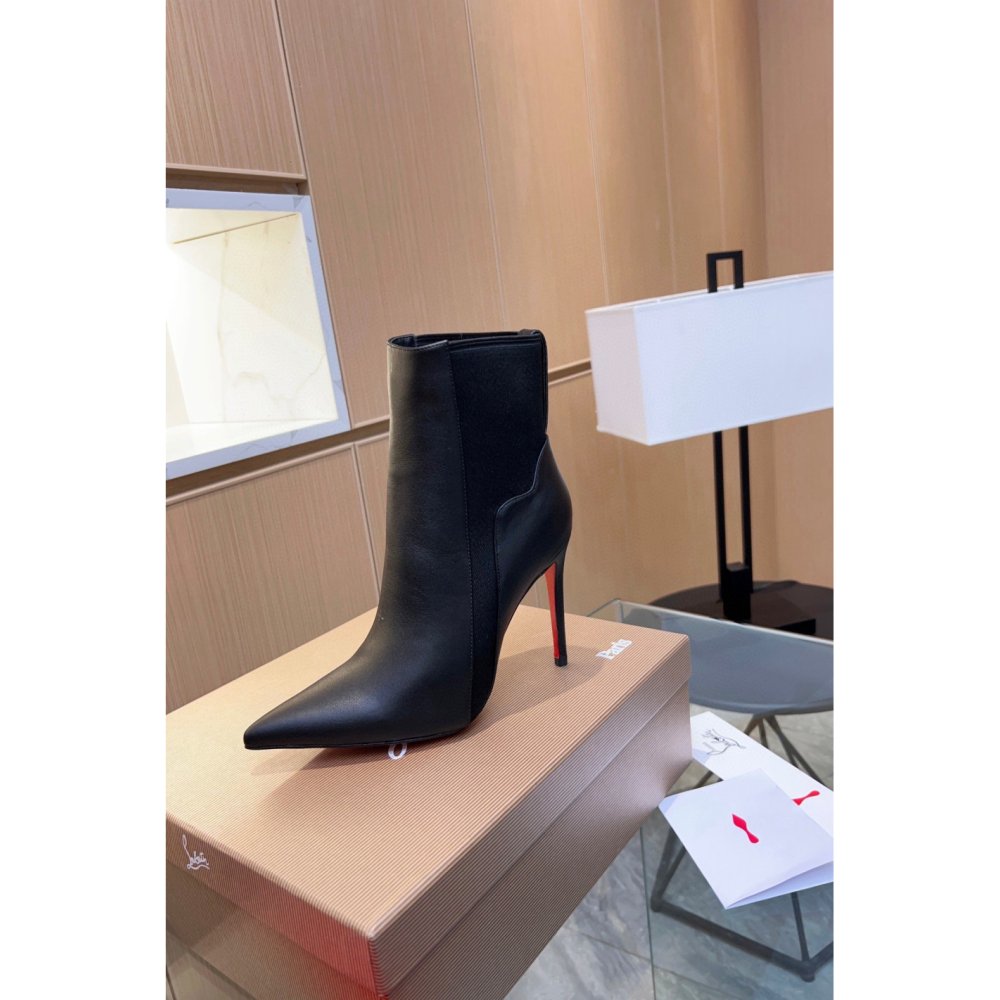 Cheap Reps Christian Louboutin Chelsea Chick Ankle Boots 100mm in Black Leather