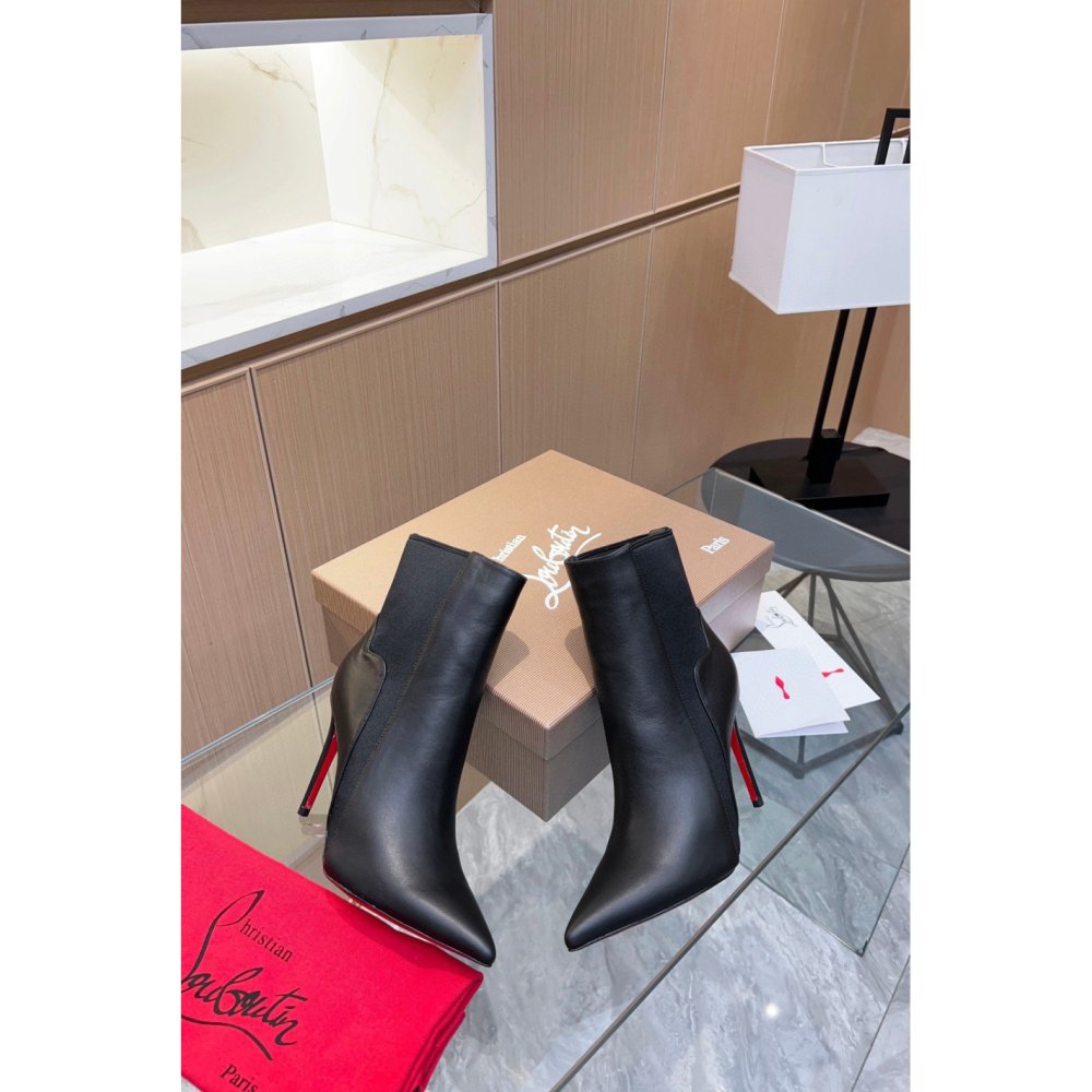 Cheap Reps Christian Louboutin Chelsea Chick Ankle Boots 100mm in Black Leather