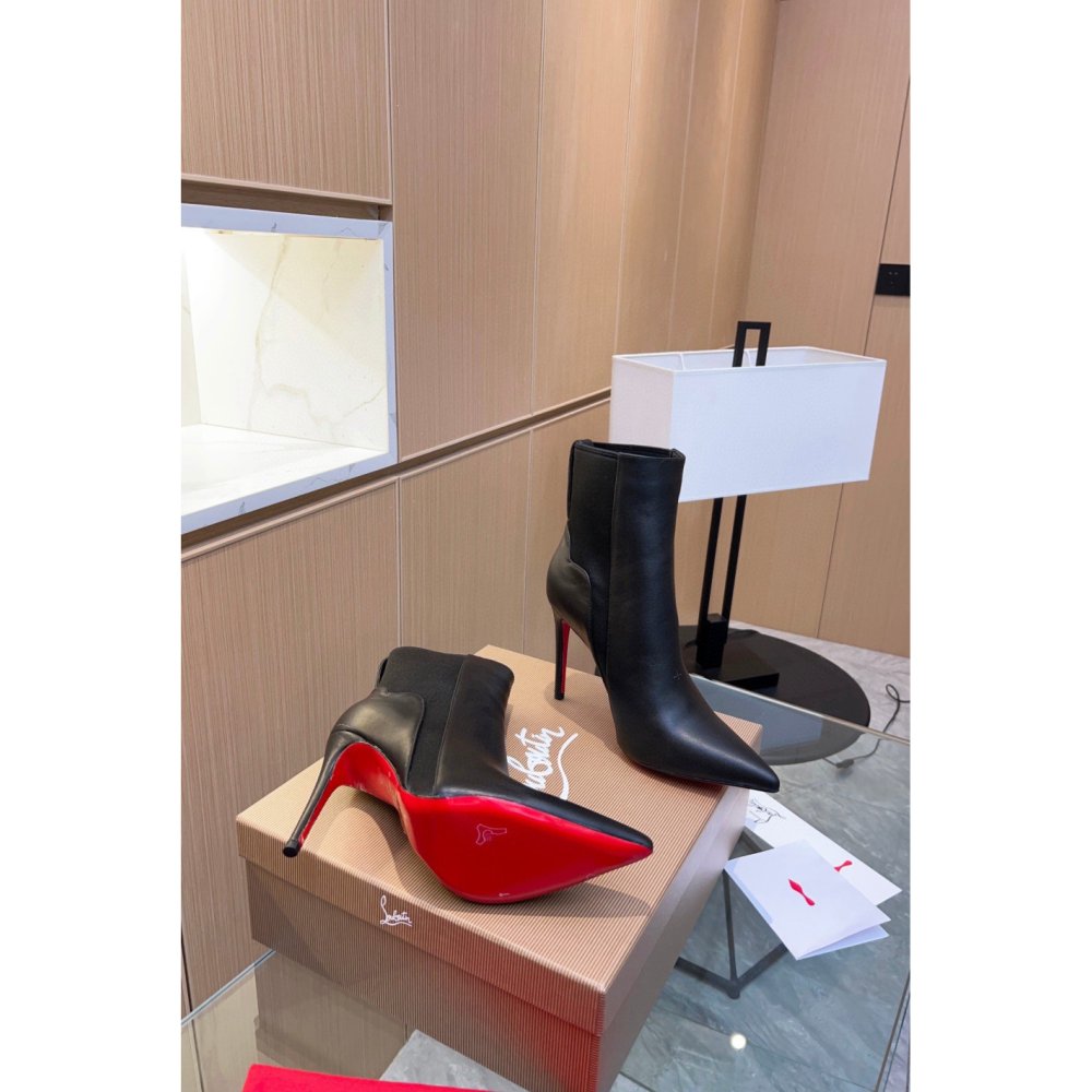 Cheap Reps Christian Louboutin Chelsea Chick Ankle Boots 100mm in Black Leather