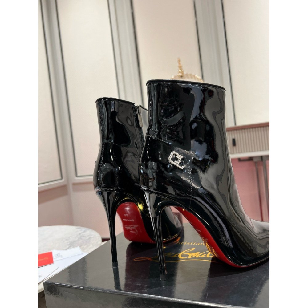 Cheap Reps Christian Louboutin Sporty Kate 85mm Boots in Black Patent Leather