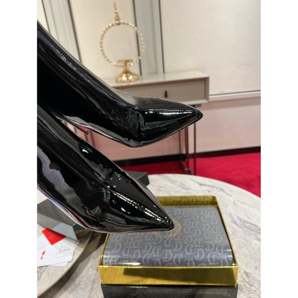 Cheap Reps Christian Louboutin Sporty Kate 85mm Boots in Black Patent Leather