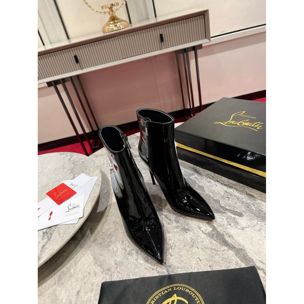 Cheap Reps Christian Louboutin Sporty Kate 85mm Boots in Black Patent Leather