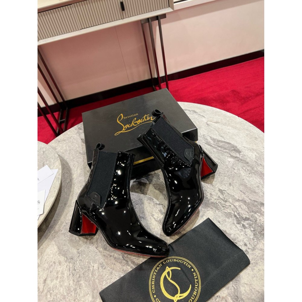 Cheap Reps Christian Louboutin Turelastic 55mm Ankle Boots in Black Patent Leather