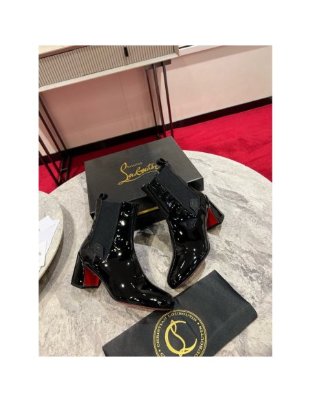 Cheap Reps Christian Louboutin Turelastic 55mm Ankle Boots in Black Patent Leather