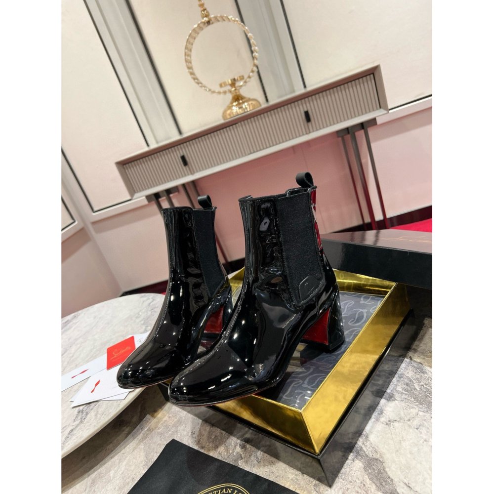 Cheap Reps Christian Louboutin Turelastic 55mm Ankle Boots in Black Patent Leather