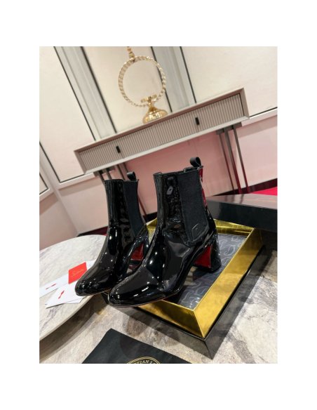 Cheap Reps Christian Louboutin Turelastic 55mm Ankle Boots in Black Patent Leather