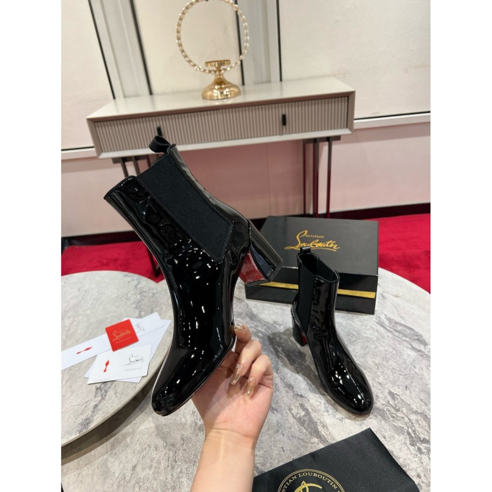 Cheap Reps Christian Louboutin Turelastic 55mm Ankle Boots in Black Patent Leather