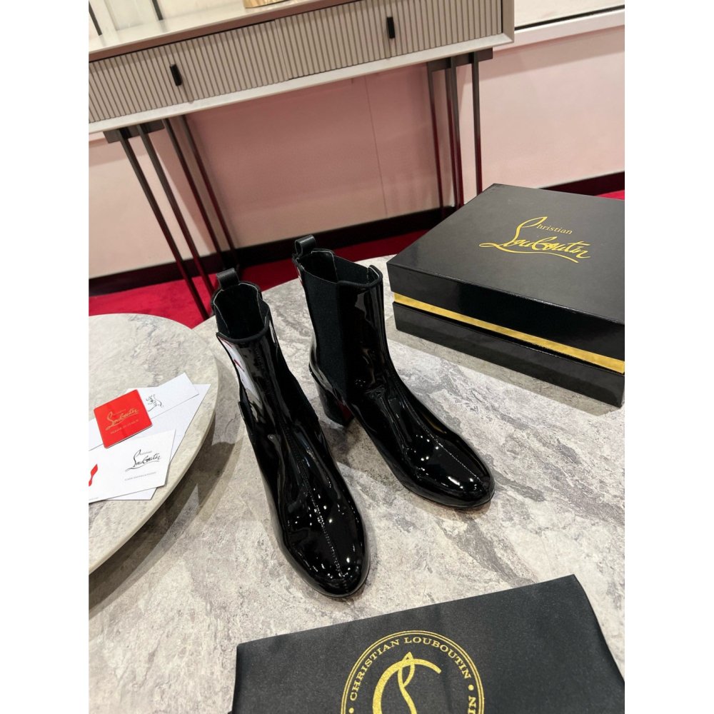 Cheap Reps Christian Louboutin Turelastic 55mm Ankle Boots in Black Patent Leather