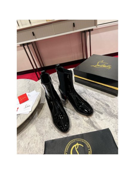 Cheap Reps Christian Louboutin Turelastic 55mm Ankle Boots in Black Patent Leather