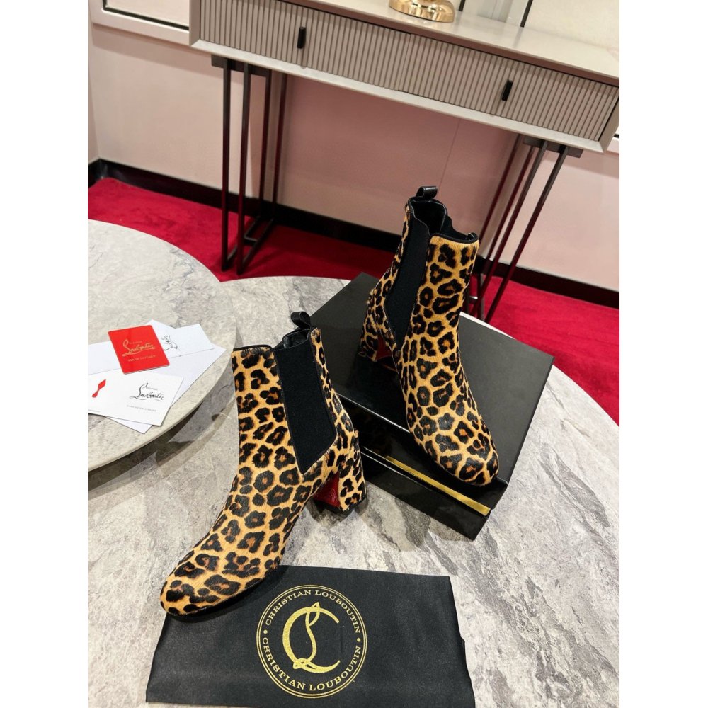 Cheap Reps Christian Louboutin Turelastic 55mm Ankle Boots with Leopard Print