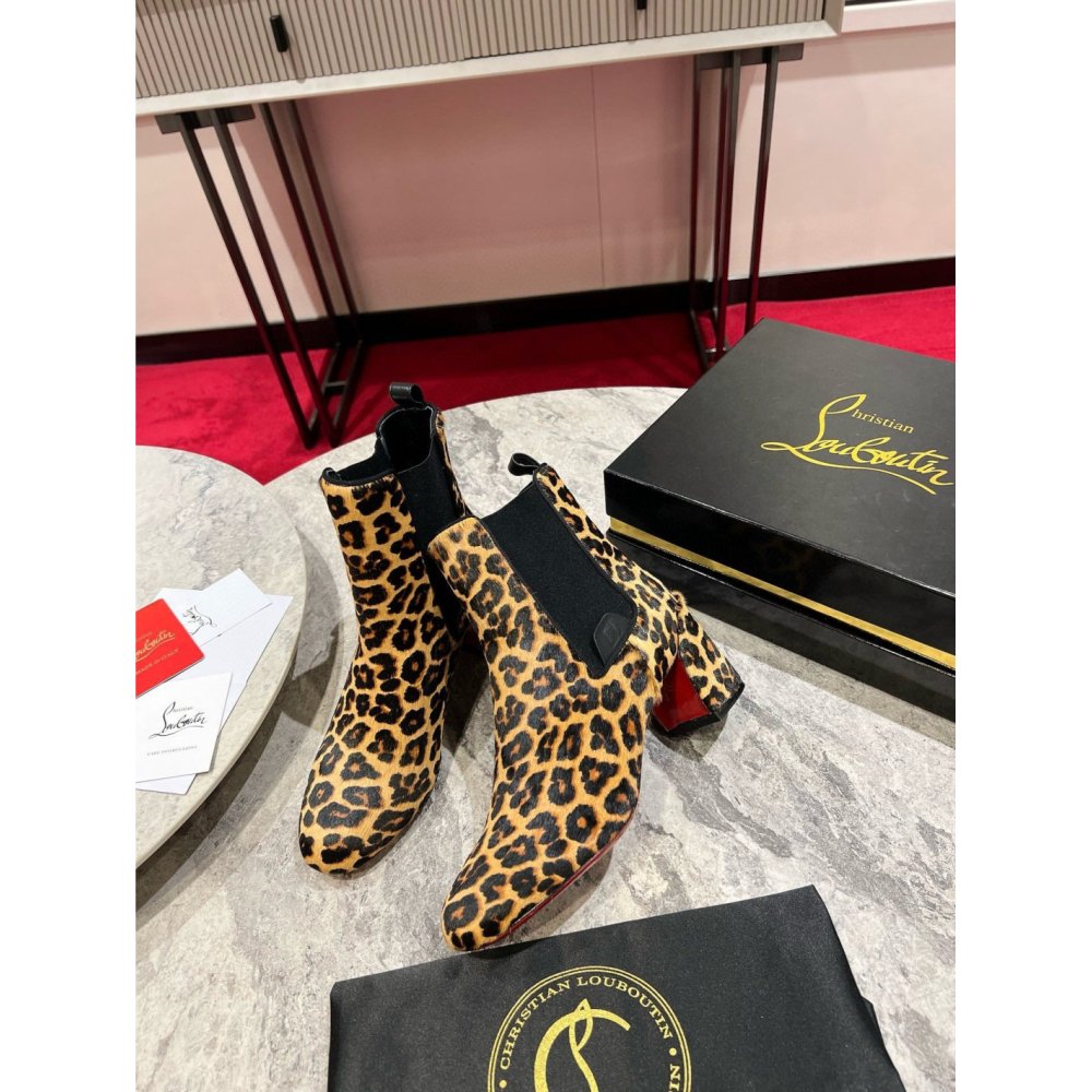Cheap Reps Christian Louboutin Turelastic 55mm Ankle Boots with Leopard Print
