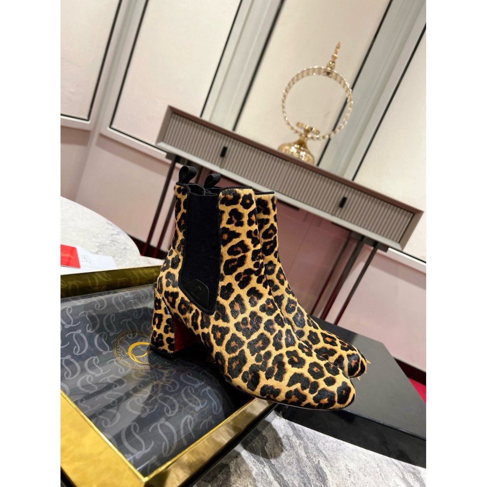 Cheap Reps Christian Louboutin Turelastic 55mm Ankle Boots with Leopard Print