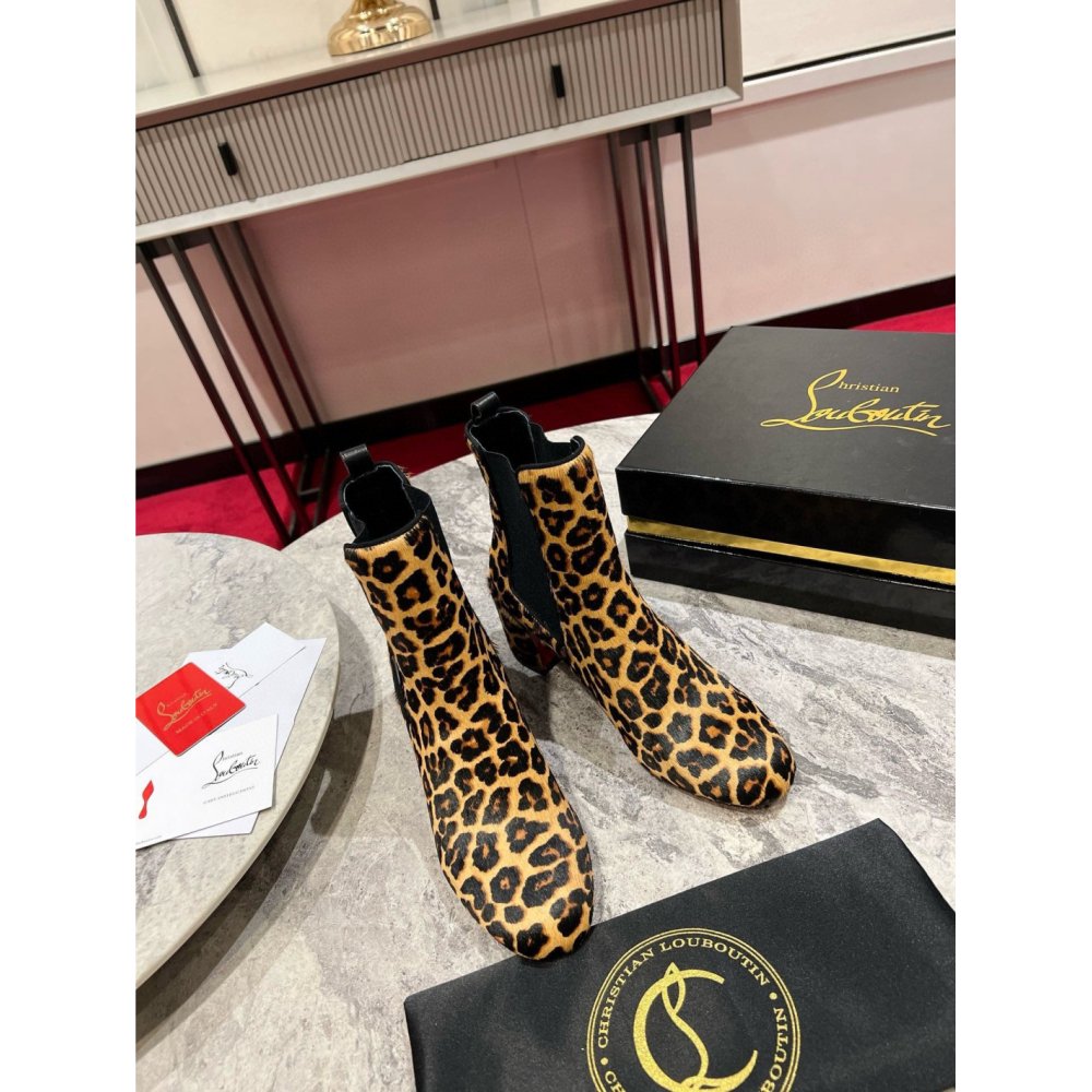 Cheap Reps Christian Louboutin Turelastic 55mm Ankle Boots with Leopard Print