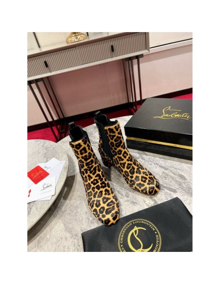 Cheap Reps Christian Louboutin Turelastic 55mm Ankle Boots with Leopard Print