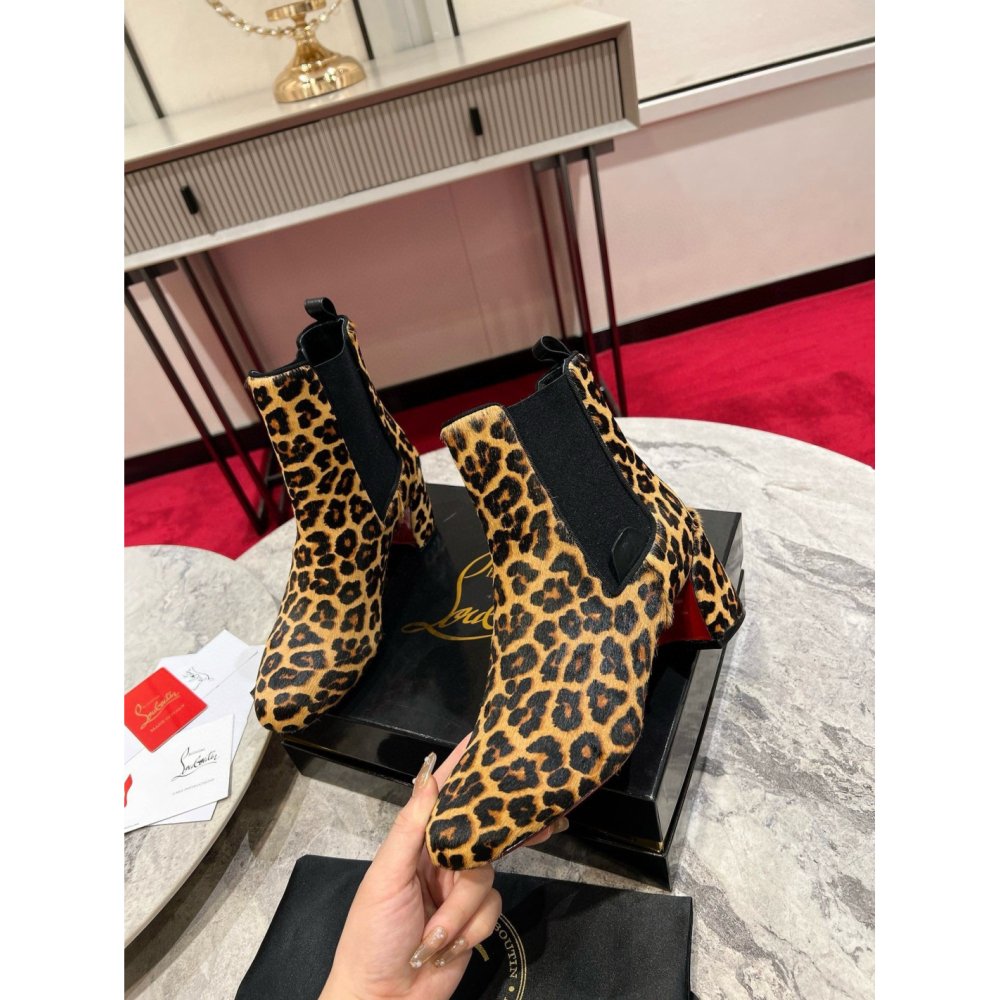 Cheap Reps Christian Louboutin Turelastic 55mm Ankle Boots with Leopard Print