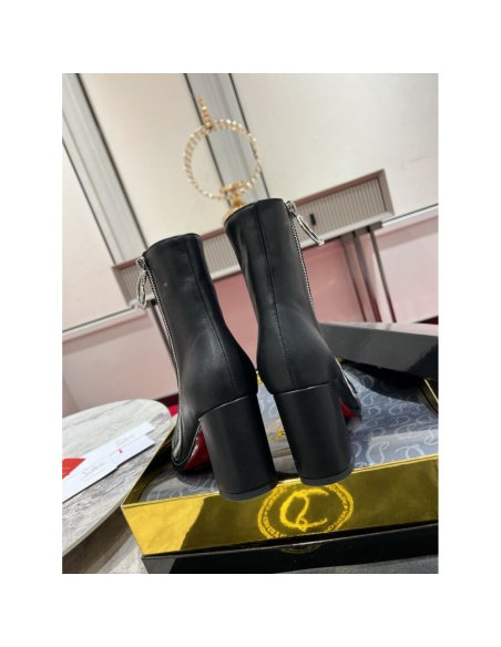 Cheap Reps Christian Louboutin CL Zip Booty 70mm in Black Leather