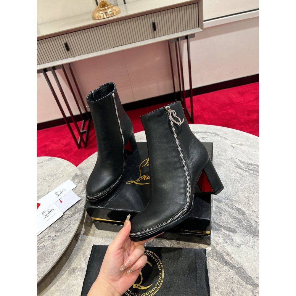 Cheap Reps Christian Louboutin CL Zip Booty 70mm in Black Leather