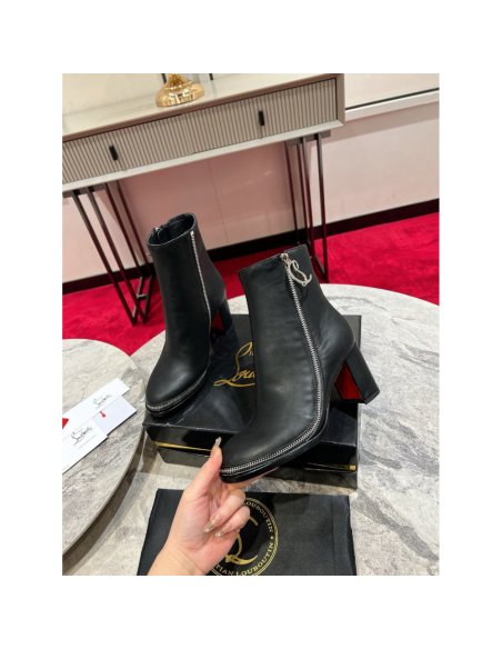 Cheap Reps Christian Louboutin CL Zip Booty 70mm in Black Leather