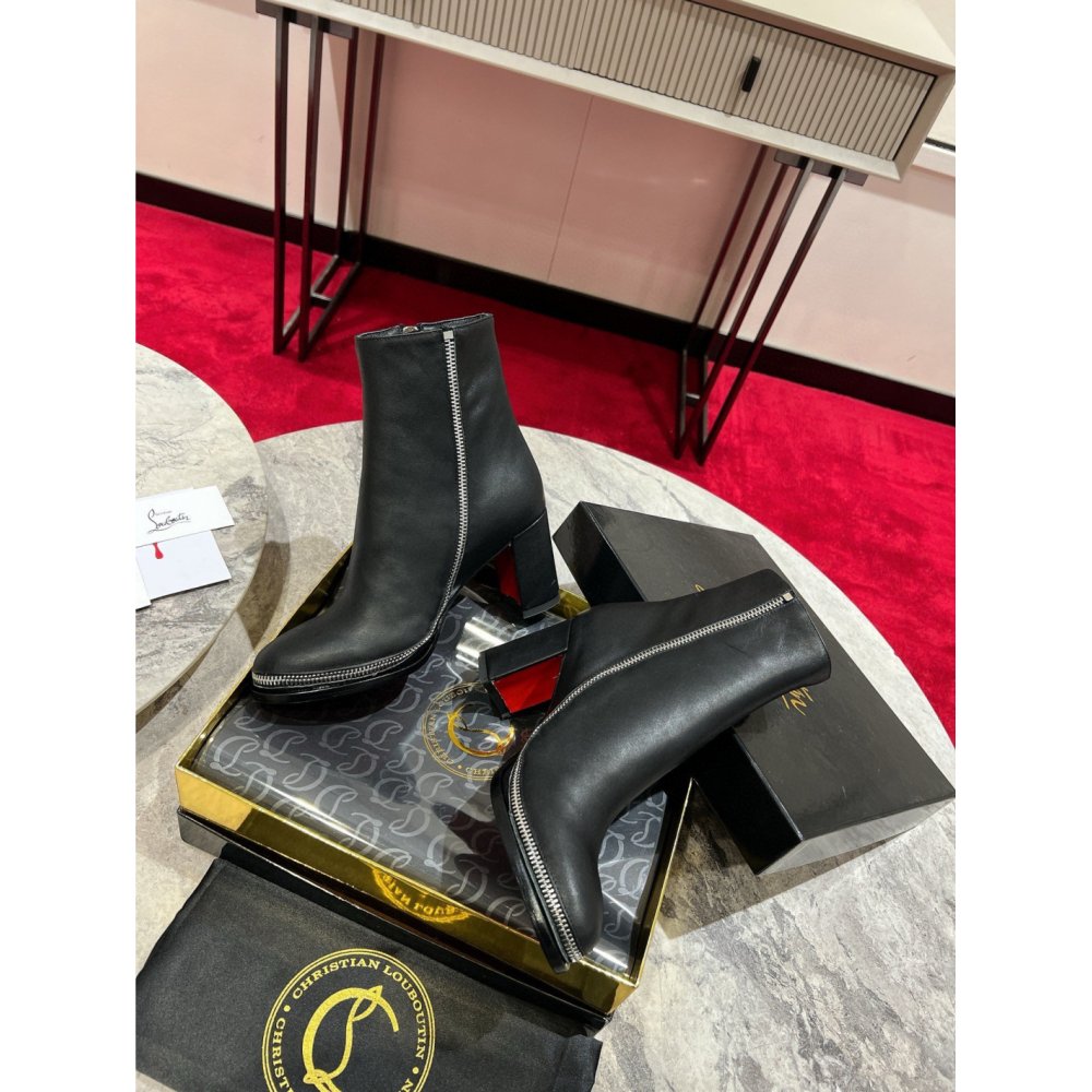 Cheap Reps Christian Louboutin CL Zip Booty 70mm in Black Leather
